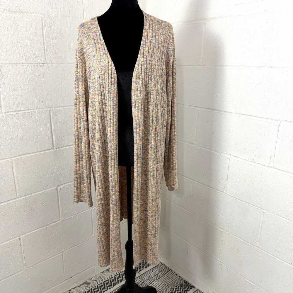Lane Bryant Womens Duster Cardigan Plus SZ 22/24 Ribbed Pastel Long Office Soft